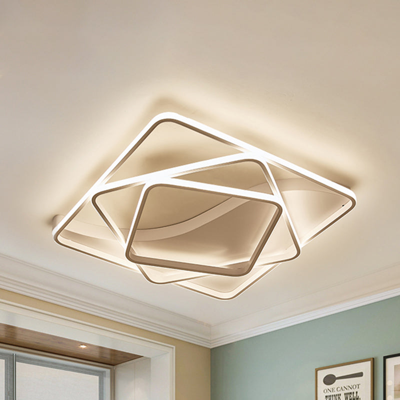 LED Bedroom Flush Mount with Square/Rectangular Acrylic Shade White/Brown Ceiling Lamp in Warm/White Light White 23.5" Clearhalo 'Ceiling Lights' 'Close To Ceiling Lights' 'Close to ceiling' 'Flush mount' Lighting' 241639