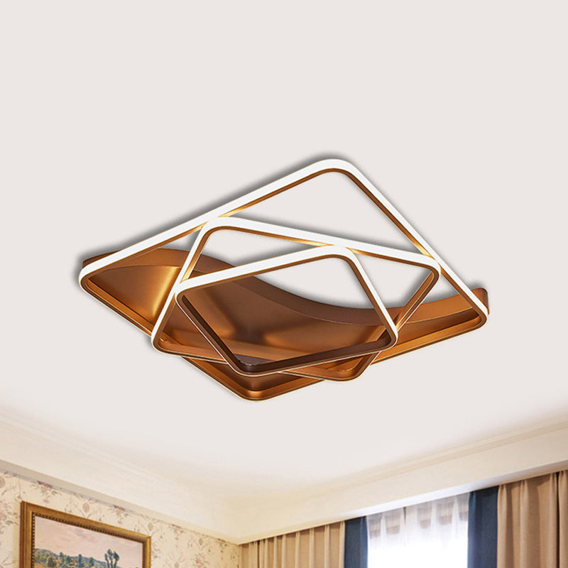 LED Bedroom Flush Mount with Square/Rectangular Acrylic Shade White/Brown Ceiling Lamp in Warm/White Light Brown 23.5" Clearhalo 'Ceiling Lights' 'Close To Ceiling Lights' 'Close to ceiling' 'Flush mount' Lighting' 241640