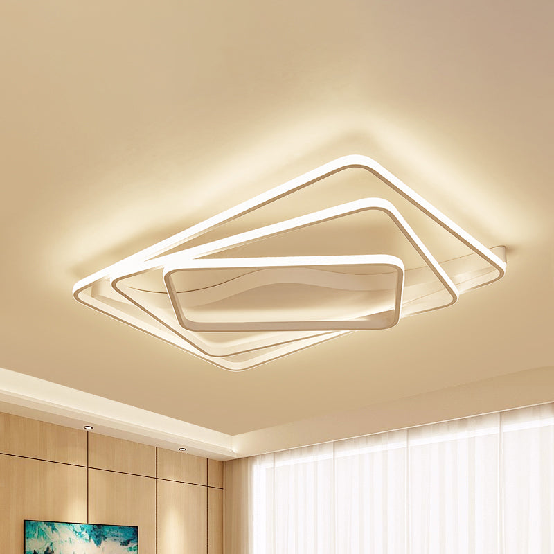 LED Bedroom Flush Mount with Square/Rectangular Acrylic Shade White/Brown Ceiling Lamp in Warm/White Light White 39" Clearhalo 'Ceiling Lights' 'Close To Ceiling Lights' 'Close to ceiling' 'Flush mount' Lighting' 241641