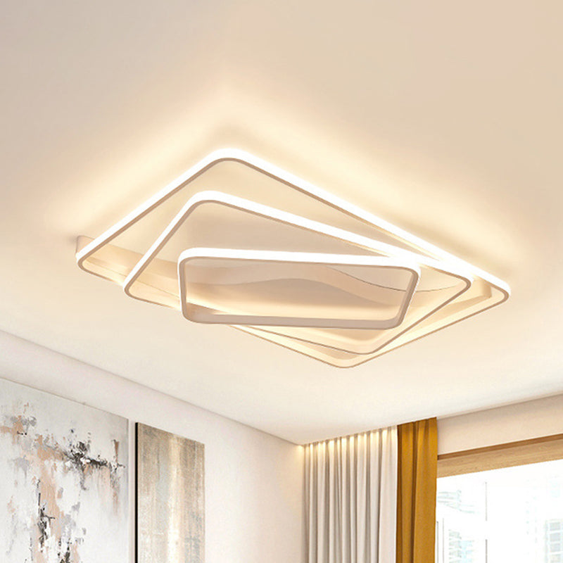 LED Bedroom Flush Mount with Square/Rectangular Acrylic Shade White/Brown Ceiling Lamp in Warm/White Light White 31.5" Clearhalo 'Ceiling Lights' 'Close To Ceiling Lights' 'Close to ceiling' 'Flush mount' Lighting' 241642