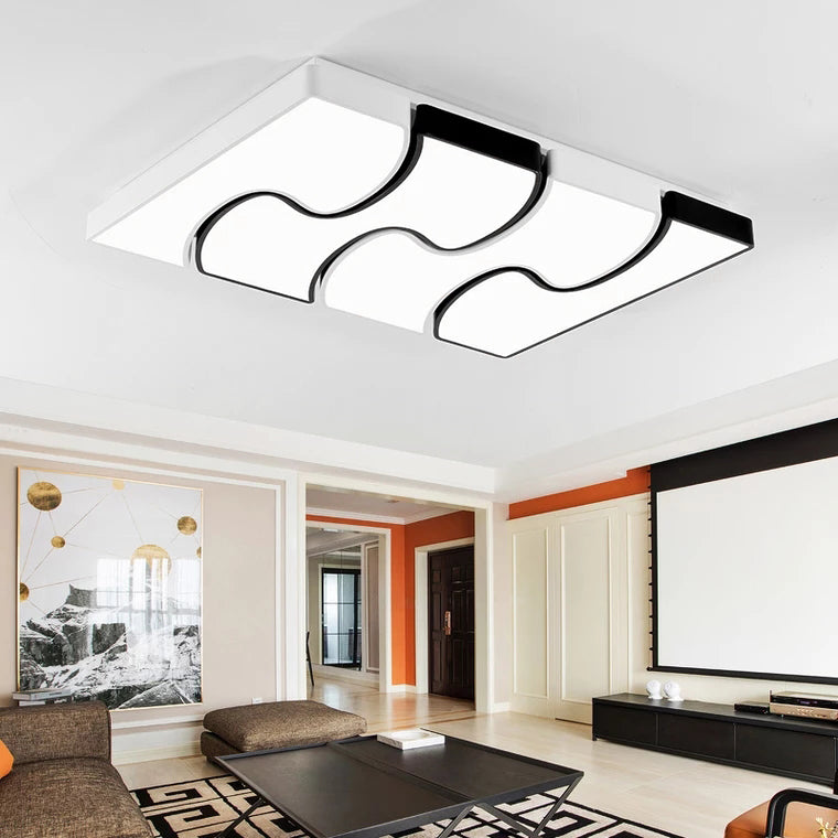 White Squared Flush Mount Fixture Modernist Style LED White Flush Mount Lighting for Living Room, 16.5"/27" Width White Clearhalo 'Ceiling Lights' 'Close To Ceiling Lights' 'Close to ceiling' 'Flush mount' Lighting' 241644