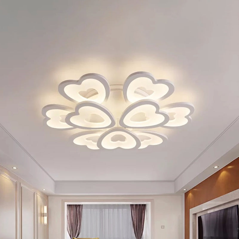 9/12/15 Lights Bedroom Flush Mount Light with Heart Acrylic Shade White Ceiling Lamp in Warm/White/Natural Light Clearhalo 'Ceiling Lights' 'Close To Ceiling Lights' 'Close to ceiling' 'Semi-flushmount' Lighting' 241670