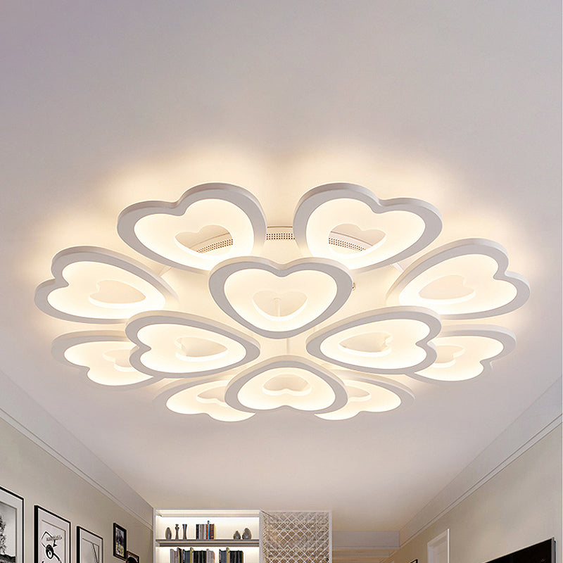 9/12/15 Lights Bedroom Flush Mount Light with Heart Acrylic Shade White Ceiling Lamp in Warm/White/Natural Light Clearhalo 'Ceiling Lights' 'Close To Ceiling Lights' 'Close to ceiling' 'Semi-flushmount' Lighting' 241671