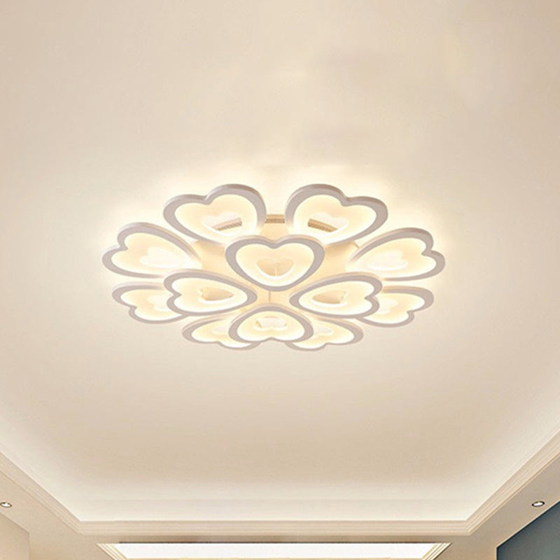 9/12/15 Lights Bedroom Flush Mount Light with Heart Acrylic Shade White Ceiling Lamp in Warm/White/Natural Light 12 White Clearhalo 'Ceiling Lights' 'Close To Ceiling Lights' 'Close to ceiling' 'Semi-flushmount' Lighting' 241672