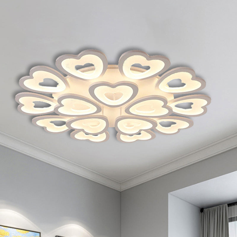 9/12/15 Lights Bedroom Flush Mount Light with Heart Acrylic Shade White Ceiling Lamp in Warm/White/Natural Light 15 White Clearhalo 'Ceiling Lights' 'Close To Ceiling Lights' 'Close to ceiling' 'Semi-flushmount' Lighting' 241673