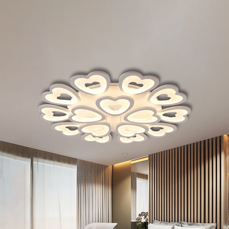 9/12/15 Lights Bedroom Flush Mount Light with Heart Acrylic Shade White Ceiling Lamp in Warm/White/Natural Light Clearhalo 'Ceiling Lights' 'Close To Ceiling Lights' 'Close to ceiling' 'Semi-flushmount' Lighting' 241674