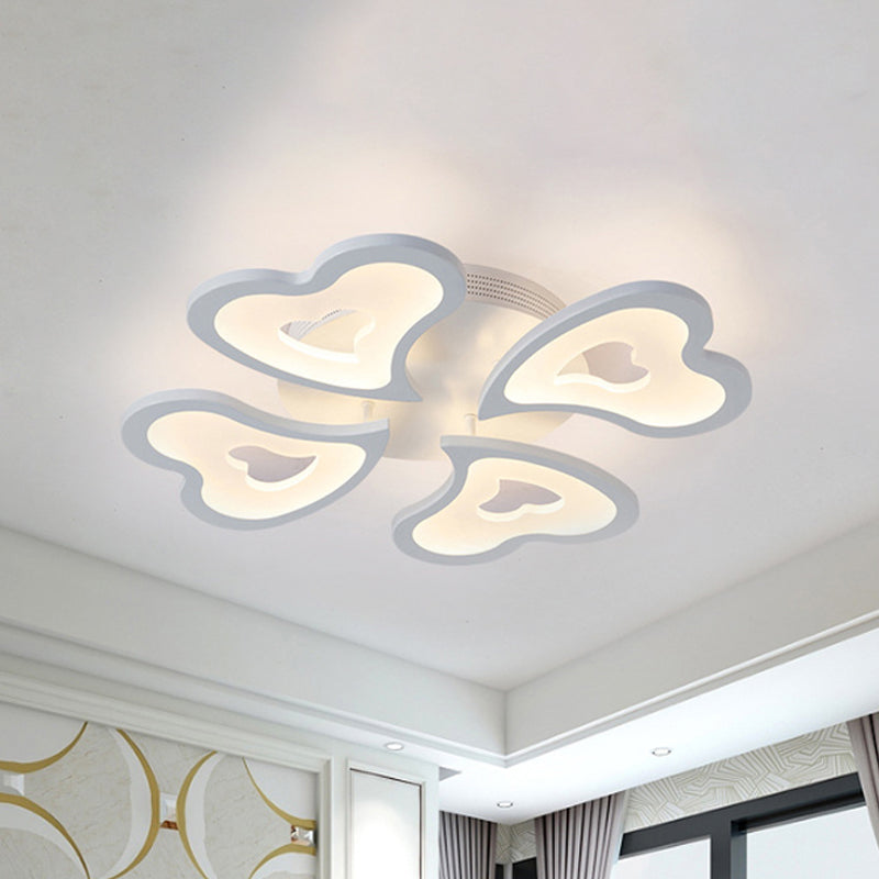 Hearts Bedroom LED Flush Lamp Acrylic 3/5/9-Light Modern Ceiling Mount Light Fixture in Warm/White/Natural Light 4 White Clearhalo 'Ceiling Lights' 'Close To Ceiling Lights' 'Close to ceiling' 'Semi-flushmount' Lighting' 241690