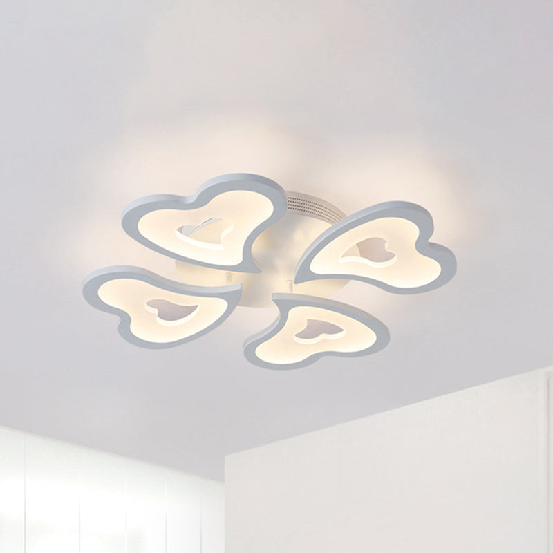 Hearts Bedroom LED Flush Lamp Acrylic 3/5/9-Light Modern Ceiling Mount Light Fixture in Warm/White/Natural Light Clearhalo 'Ceiling Lights' 'Close To Ceiling Lights' 'Close to ceiling' 'Semi-flushmount' Lighting' 241691