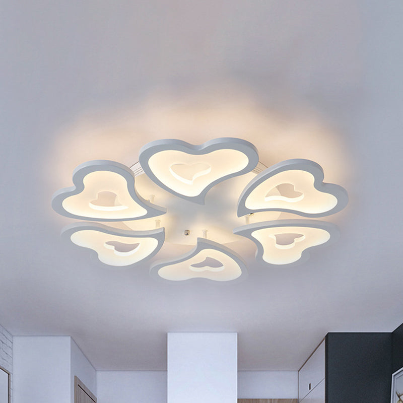 Hearts Bedroom LED Flush Lamp Acrylic 3/5/9-Light Modern Ceiling Mount Light Fixture in Warm/White/Natural Light Clearhalo 'Ceiling Lights' 'Close To Ceiling Lights' 'Close to ceiling' 'Semi-flushmount' Lighting' 241693