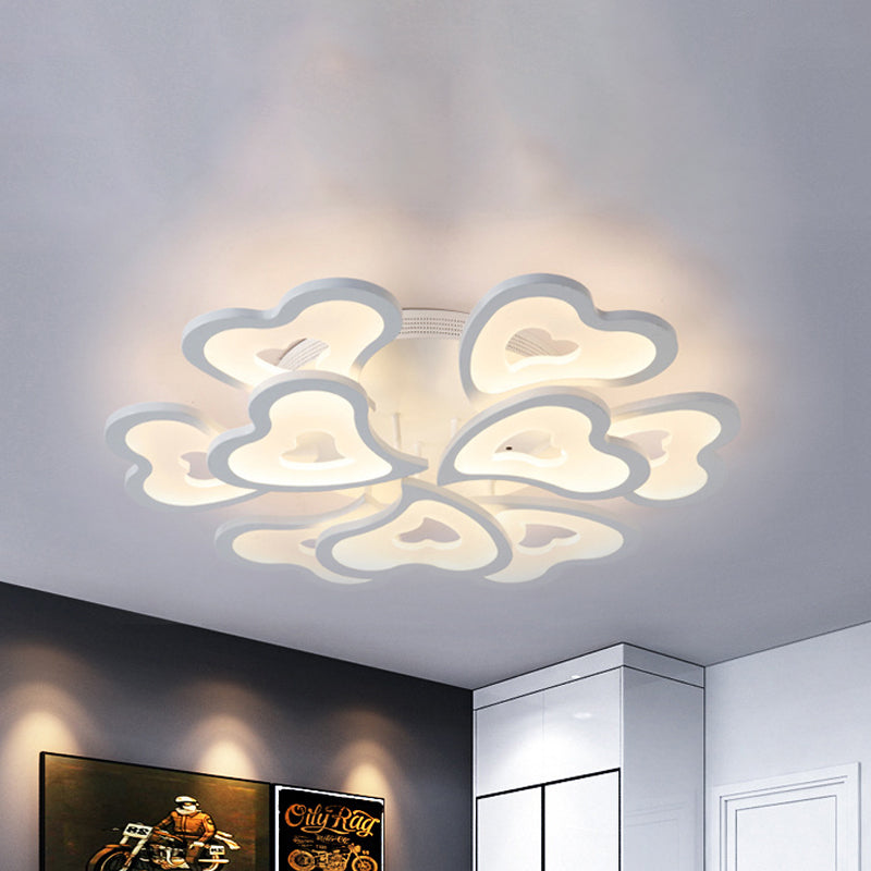 Hearts Bedroom LED Flush Lamp Acrylic 3/5/9-Light Modern Ceiling Mount Light Fixture in Warm/White/Natural Light 9 White Clearhalo 'Ceiling Lights' 'Close To Ceiling Lights' 'Close to ceiling' 'Semi-flushmount' Lighting' 241694