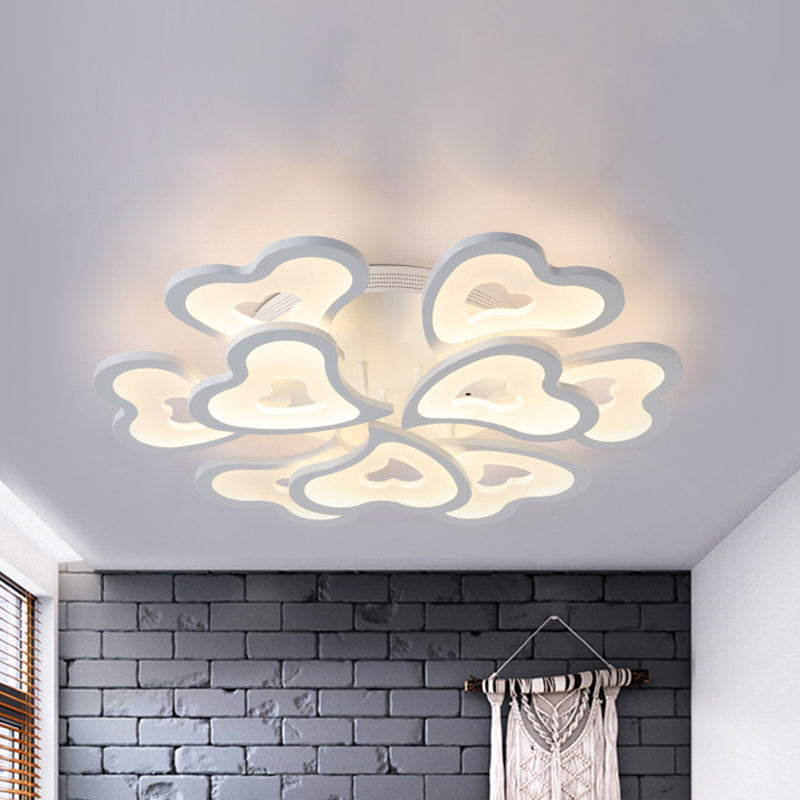 Hearts Bedroom LED Flush Lamp Acrylic 3/5/9-Light Modern Ceiling Mount Light Fixture in Warm/White/Natural Light Clearhalo 'Ceiling Lights' 'Close To Ceiling Lights' 'Close to ceiling' 'Semi-flushmount' Lighting' 241695