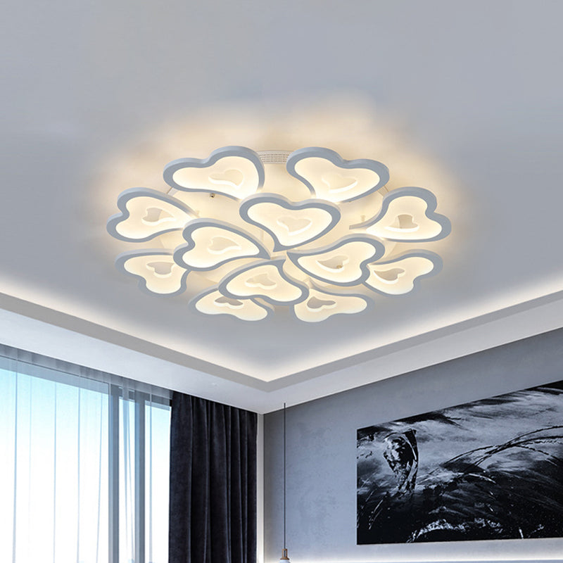 Hearts Bedroom LED Flush Lamp Acrylic 3/5/9-Light Modern Ceiling Mount Light Fixture in Warm/White/Natural Light 12 White Clearhalo 'Ceiling Lights' 'Close To Ceiling Lights' 'Close to ceiling' 'Semi-flushmount' Lighting' 241696