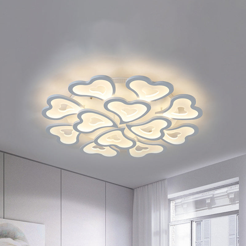 Hearts Bedroom LED Flush Lamp Acrylic 3/5/9-Light Modern Ceiling Mount Light Fixture in Warm/White/Natural Light Clearhalo 'Ceiling Lights' 'Close To Ceiling Lights' 'Close to ceiling' 'Semi-flushmount' Lighting' 241697