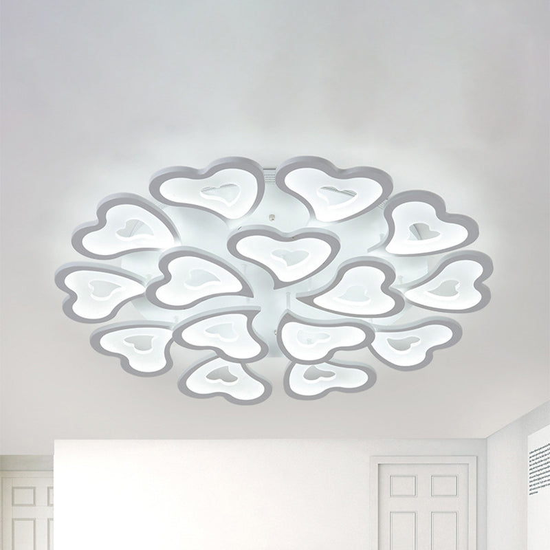 Hearts Bedroom LED Flush Lamp Acrylic 3/5/9-Light Modern Ceiling Mount Light Fixture in Warm/White/Natural Light 15 White White Clearhalo 'Ceiling Lights' 'Close To Ceiling Lights' 'Close to ceiling' 'Semi-flushmount' Lighting' 241699