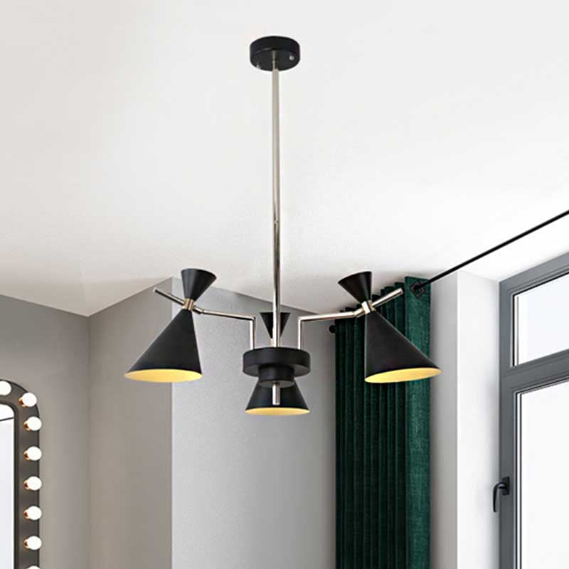 Nordic Bi-conical Pendant Chandelier Metal 3/6 Lights Black/White/Pink Dining Room Chandelier Lighting Fixture 3 Black Clearhalo 'Ceiling Lights' 'Chandeliers' 'Modern Chandeliers' 'Modern' Lighting' 241704