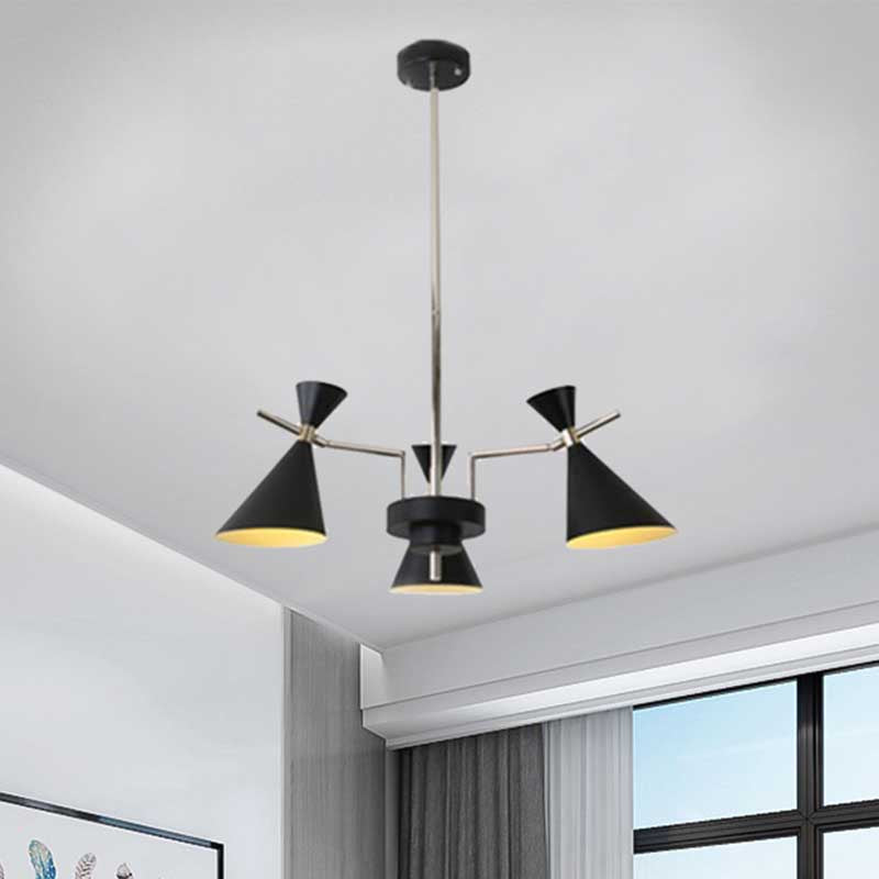 Nordic Bi-conical Pendant Chandelier Metal 3/6 Lights Black/White/Pink Dining Room Chandelier Lighting Fixture Clearhalo 'Ceiling Lights' 'Chandeliers' 'Modern Chandeliers' 'Modern' Lighting' 241705