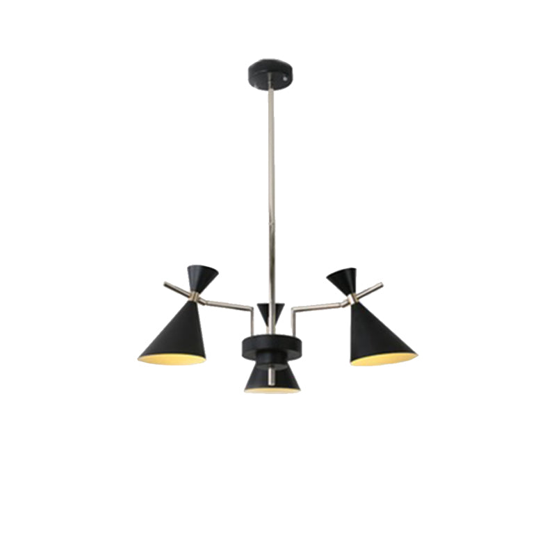 Nordic Bi-conical Pendant Chandelier Metal 3/6 Lights Black/White/Pink Dining Room Chandelier Lighting Fixture Clearhalo 'Ceiling Lights' 'Chandeliers' 'Modern Chandeliers' 'Modern' Lighting' 241706