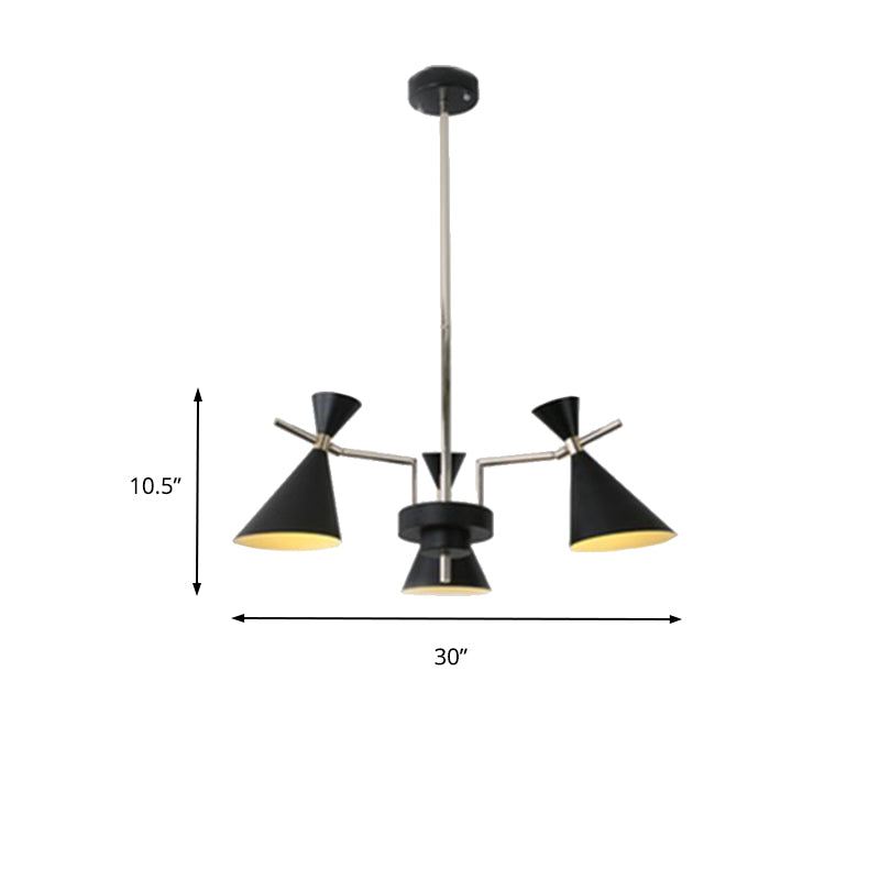 Nordic Bi-conical Pendant Chandelier Metal 3/6 Lights Black/White/Pink Dining Room Chandelier Lighting Fixture Clearhalo 'Ceiling Lights' 'Chandeliers' 'Modern Chandeliers' 'Modern' Lighting' 241707