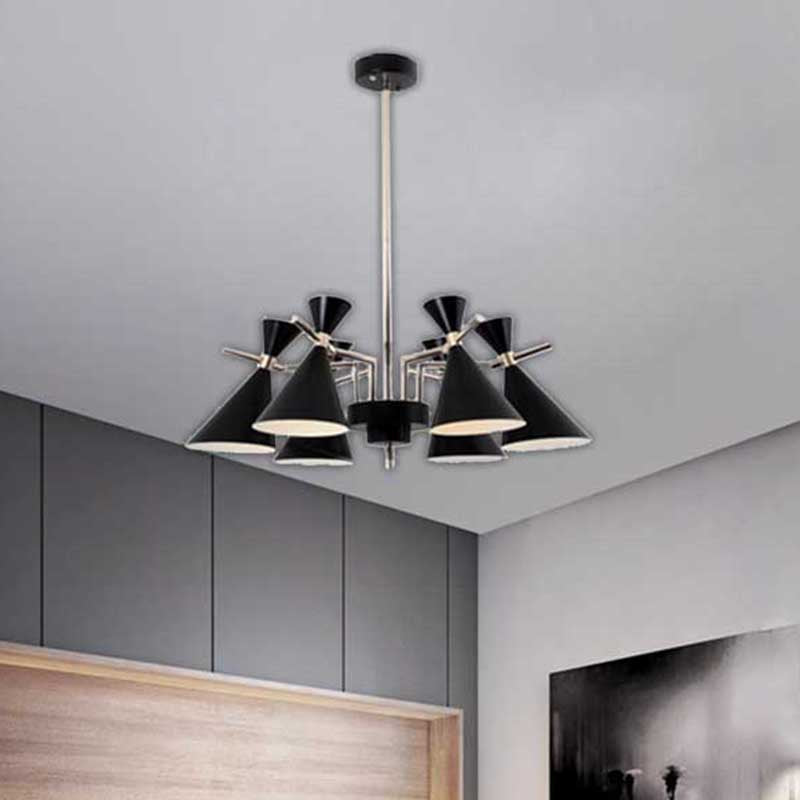 Nordic Bi-conical Pendant Chandelier Metal 3/6 Lights Black/White/Pink Dining Room Chandelier Lighting Fixture 6 Black Clearhalo 'Ceiling Lights' 'Chandeliers' 'Modern Chandeliers' 'Modern' Lighting' 241708