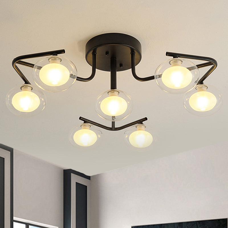 Clear Glass Global Semi Flush Mount with Multiple Rod Design Modernist 7/9 Lights Led Black Semi Flush Mount Lamp Fixture Clearhalo 'Ceiling Lights' 'Close To Ceiling Lights' 'Close to ceiling' 'Glass shade' 'Glass' 'Semi-flushmount' Lighting' 241717