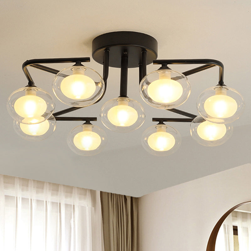 Clear Glass Global Semi Flush Mount with Multiple Rod Design Modernist 7/9 Lights Led Black Semi Flush Mount Lamp Fixture Clearhalo 'Ceiling Lights' 'Close To Ceiling Lights' 'Close to ceiling' 'Glass shade' 'Glass' 'Semi-flushmount' Lighting' 241719