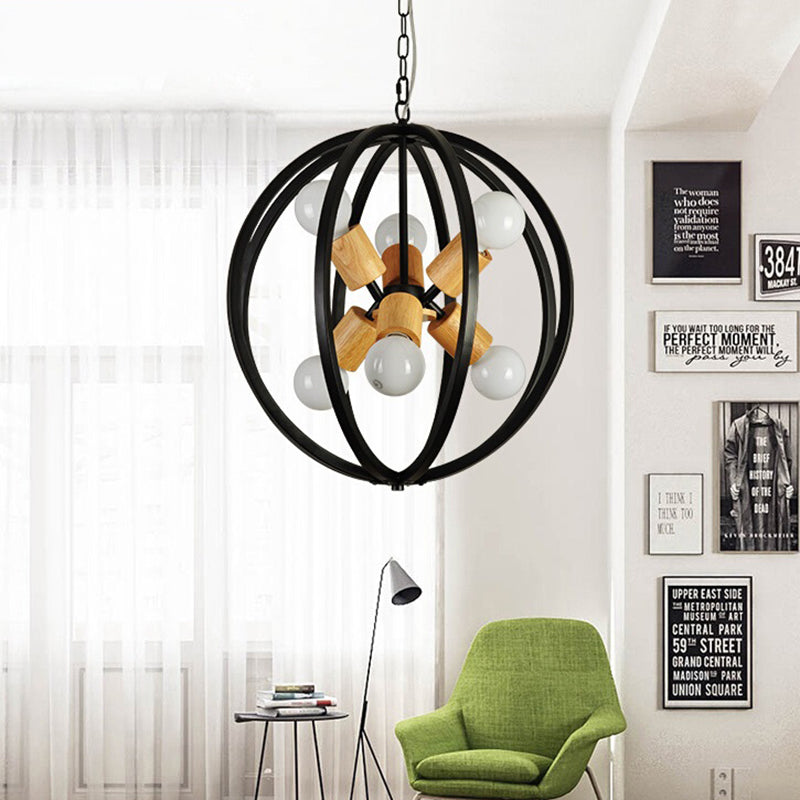 Globe Chandelier Pendant Light Nordic Wood LED Black/White Hanging Pendant Lamp for Bedroom Black Clearhalo 'Ceiling Lights' 'Chandeliers' 'Modern Chandeliers' 'Modern' Lighting' 241726