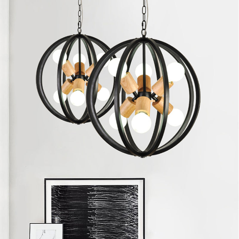 Globe Chandelier Pendant Light Nordic Wood LED Black/White Hanging Pendant Lamp for Bedroom Clearhalo 'Ceiling Lights' 'Chandeliers' 'Modern Chandeliers' 'Modern' Lighting' 241727