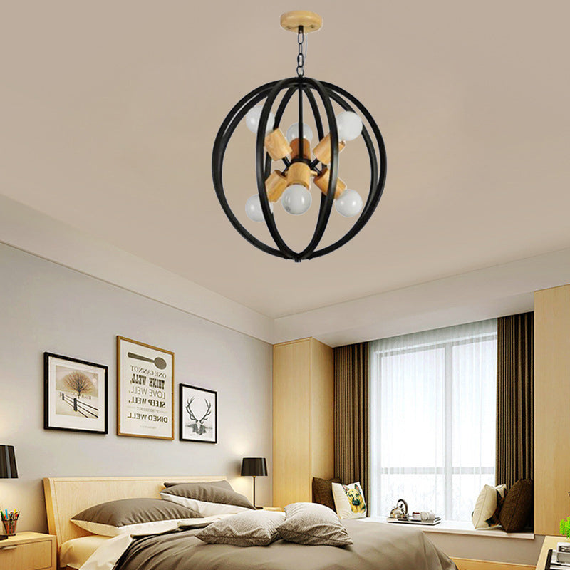 Globe Chandelier Pendant Light Nordic Wood LED Black/White Hanging Pendant Lamp for Bedroom Clearhalo 'Ceiling Lights' 'Chandeliers' 'Modern Chandeliers' 'Modern' Lighting' 241728