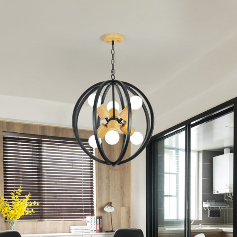 Globe Chandelier Pendant Light Nordic Wood LED Black/White Hanging Pendant Lamp for Bedroom Clearhalo 'Ceiling Lights' 'Chandeliers' 'Modern Chandeliers' 'Modern' Lighting' 241729