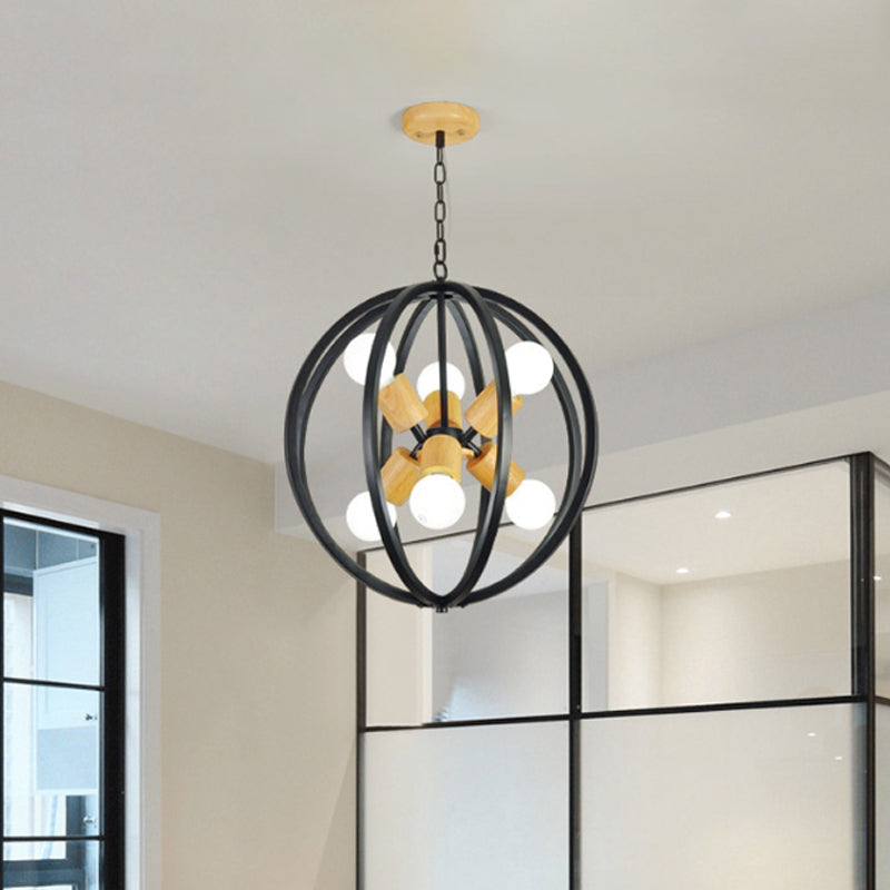 Globe Chandelier Pendant Light Nordic Wood LED Black/White Hanging Pendant Lamp for Bedroom Clearhalo 'Ceiling Lights' 'Chandeliers' 'Modern Chandeliers' 'Modern' Lighting' 241730