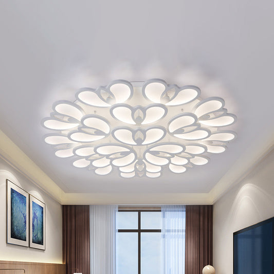 LED 9/12/18 Lights Living Room Flush Light with Buds Acrylic Shade White Ceiling Lamp in Warm/White/Natural Light 18 White Clearhalo 'Ceiling Lights' 'Close To Ceiling Lights' 'Close to ceiling' 'Semi-flushmount' Lighting' 241742