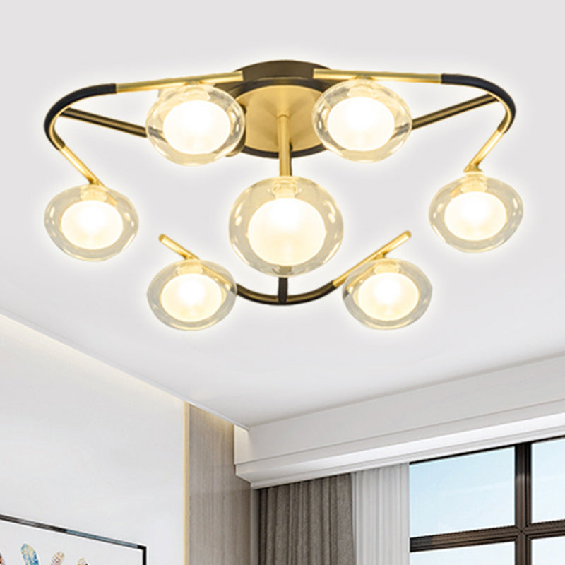 Black Multiple Rod Semi Flush Mount Modernist Multi Lights Led Metal Semi Flush Mount Lamp with Clear Glass Ball Shade Black Clearhalo 'Ceiling Lights' 'Close To Ceiling Lights' 'Close to ceiling' 'Semi-flushmount' Lighting' 241744