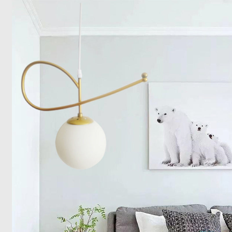 Contemporary Globe Shade Hanging Lighting White Glass 1 Head Bedroom Pendant Light in Gold Finish White Clearhalo 'Ceiling Lights' 'Modern Pendants' 'Modern' 'Pendant Lights' 'Pendants' Lighting' 241758