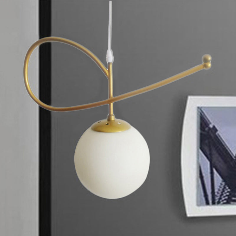 Contemporary Globe Shade Hanging Lighting White Glass 1 Head Bedroom Pendant Light in Gold Finish Clearhalo 'Ceiling Lights' 'Modern Pendants' 'Modern' 'Pendant Lights' 'Pendants' Lighting' 241759