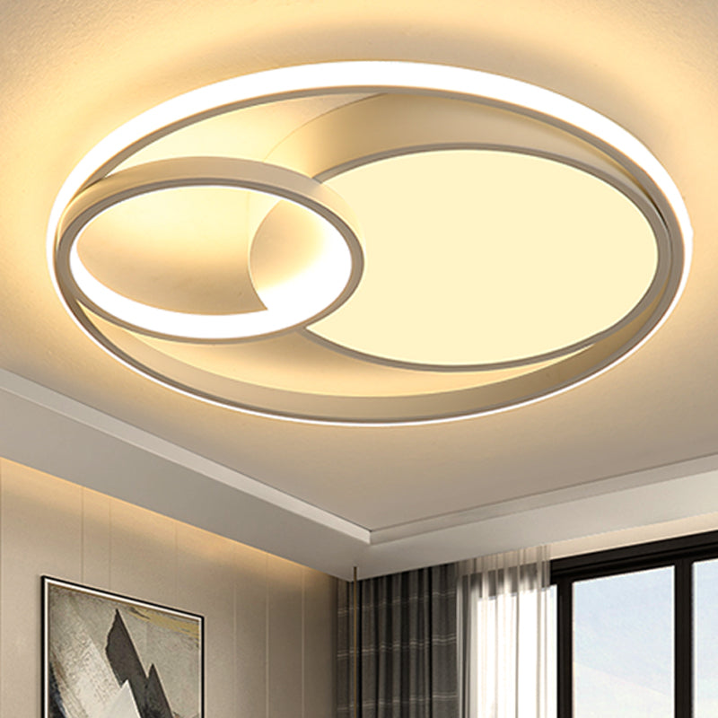 Ring Flush Mount Lamp Contemporary Metal LED White/Black Ceiling Mounted Light in White/Warm Light, 16"/19"/23.5" Wide White Clearhalo 'Ceiling Lights' 'Close To Ceiling Lights' 'Close to ceiling' 'Flush mount' Lighting' 241773