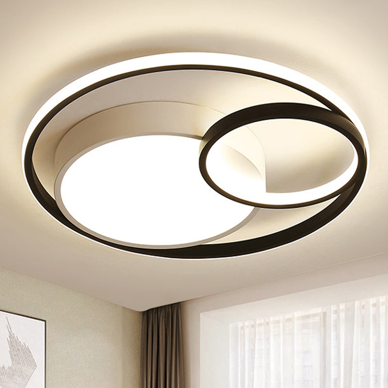 Ring Flush Mount Lamp Contemporary Metal LED White/Black Ceiling Mounted Light in White/Warm Light, 16"/19"/23.5" Wide Black Clearhalo 'Ceiling Lights' 'Close To Ceiling Lights' 'Close to ceiling' 'Flush mount' Lighting' 241776