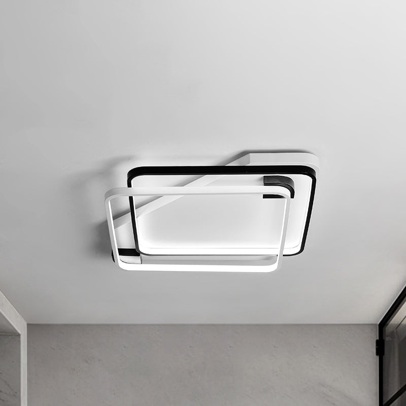 18"/22"27.5" Wide Acrylic Rectangular Ceiling Light Modern LED Black and White Flushmount in Warm/White Light Black-White White Clearhalo 'Ceiling Lights' 'Close To Ceiling Lights' 'Close to ceiling' 'Flush mount' Lighting' 241788