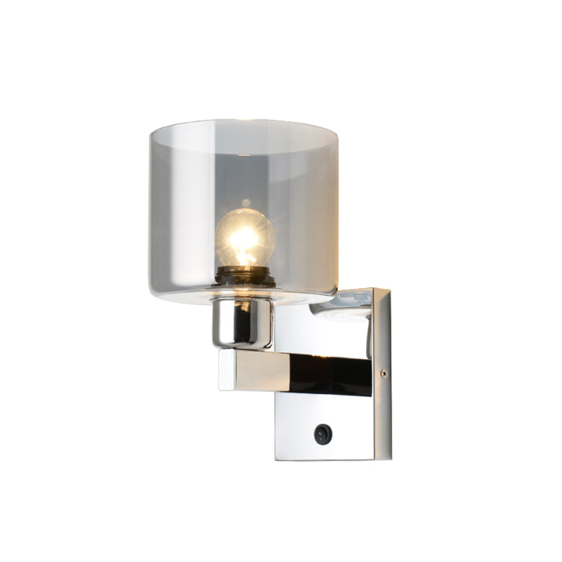 Cylindrical Grey Glass Wall Sconce Modernist 1 Light Chrome Wall Light Fixture with 1 Switch/2 Switches/No Switch Clearhalo 'Cast Iron' 'Glass' 'Industrial' 'Modern wall lights' 'Modern' 'Tiffany' 'Traditional wall lights' 'Wall Lamps & Sconces' 'Wall Lights' Lighting' 241800