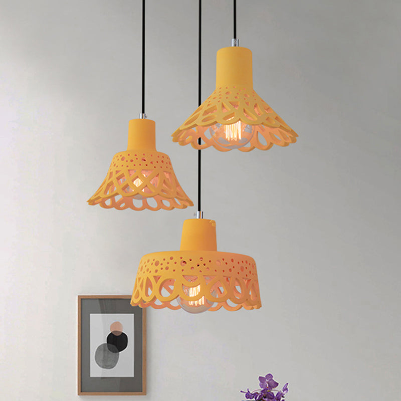 Etched Pendant Lighting in Nordic Style Concrete 1 Light Grey/White/Yellow Hanging Light with Geometric/Bell/Flared Shade Clearhalo 'Ceiling Lights' 'Modern Pendants' 'Modern' 'Pendant Lights' 'Pendants' Lighting' 241819