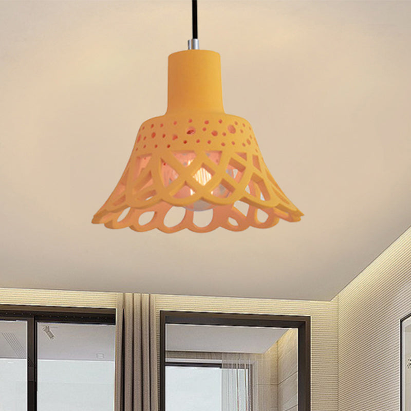 Etched Pendant Lighting in Nordic Style Concrete 1 Light Grey/White/Yellow Hanging Light with Geometric/Bell/Flared Shade Yellow B Clearhalo 'Ceiling Lights' 'Modern Pendants' 'Modern' 'Pendant Lights' 'Pendants' Lighting' 241820