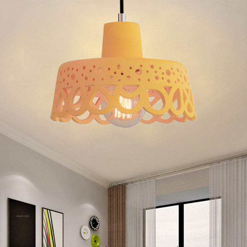 Etched Pendant Lighting in Nordic Style Concrete 1 Light Grey/White/Yellow Hanging Light with Geometric/Bell/Flared Shade Yellow C Clearhalo 'Ceiling Lights' 'Modern Pendants' 'Modern' 'Pendant Lights' 'Pendants' Lighting' 241821