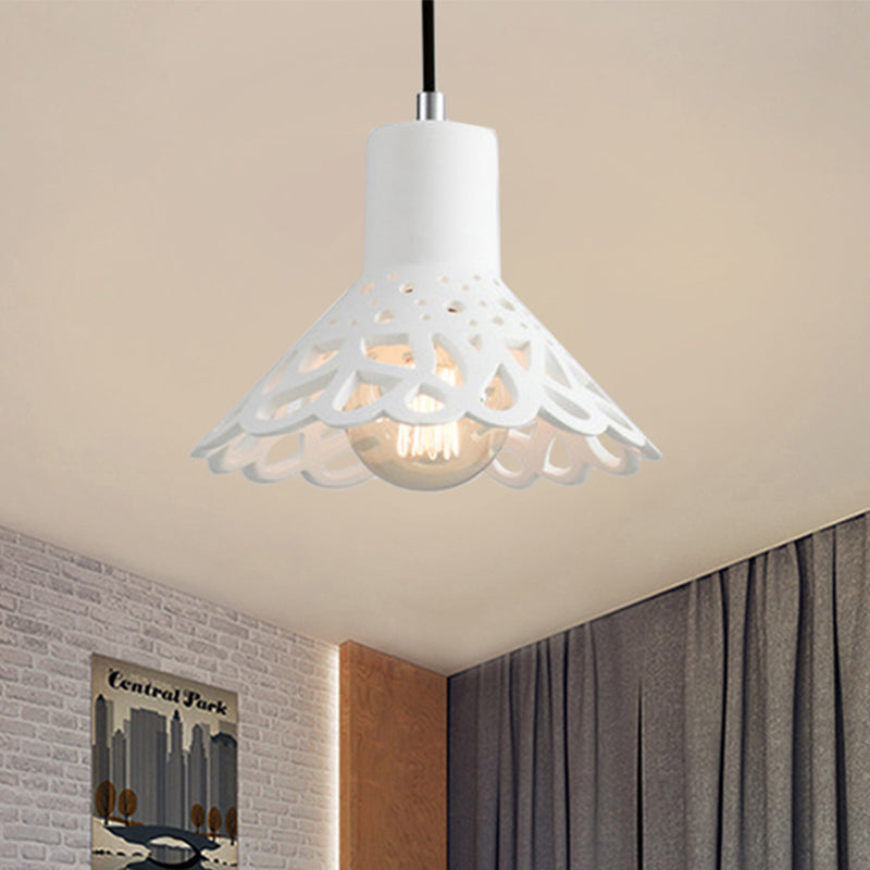 Etched Pendant Lighting in Nordic Style Concrete 1 Light Grey/White/Yellow Hanging Light with Geometric/Bell/Flared Shade White A Clearhalo 'Ceiling Lights' 'Modern Pendants' 'Modern' 'Pendant Lights' 'Pendants' Lighting' 241822