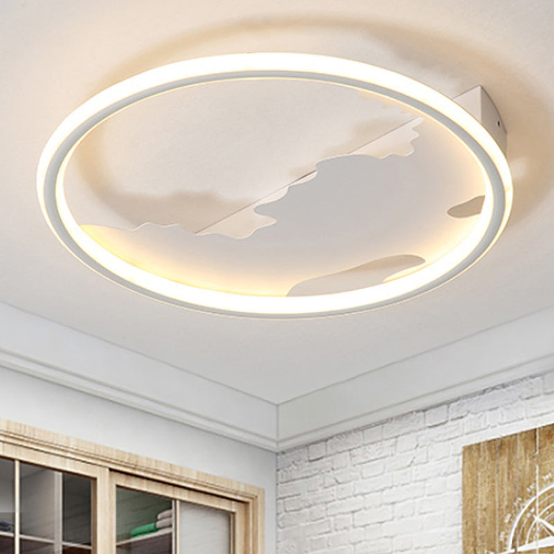 Round Ceiling Light Art Deco Metal LED Living Room Flush Mount Lighting in White/Warm Light, 16.5"/20.5"/23.5" Wide White White Clearhalo 'Ceiling Lights' 'Close To Ceiling Lights' 'Close to ceiling' 'Flush mount' Lighting' 241855