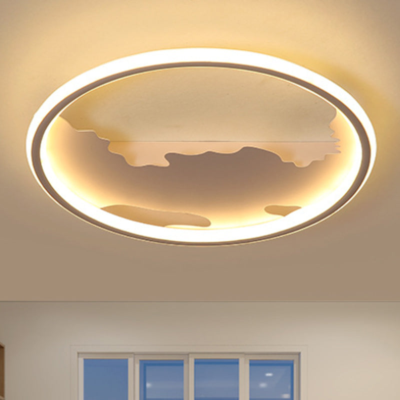 Round Ceiling Light Art Deco Metal LED Living Room Flush Mount Lighting in White/Warm Light, 16.5"/20.5"/23.5" Wide White Warm Clearhalo 'Ceiling Lights' 'Close To Ceiling Lights' 'Close to ceiling' 'Flush mount' Lighting' 241857