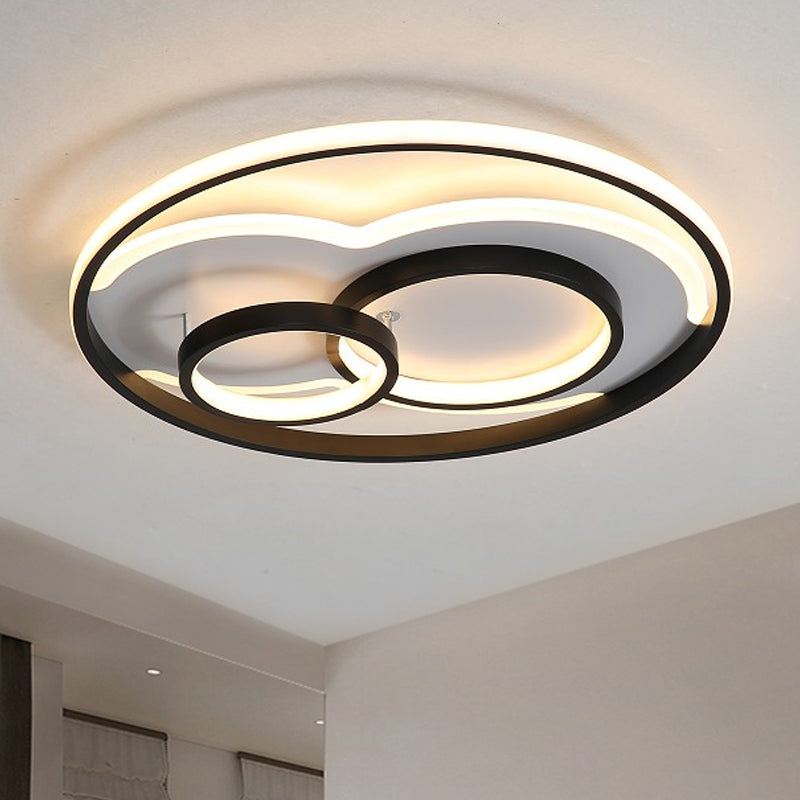 Black/White 3 Ring Close to Ceiling Lamp Modern LED Metal Flush Mount Light in White/Warm Light, 16"/19.5"/23.5" Wide Black Clearhalo 'Ceiling Lights' 'Close To Ceiling Lights' 'Close to ceiling' 'Flush mount' Lighting' 241872