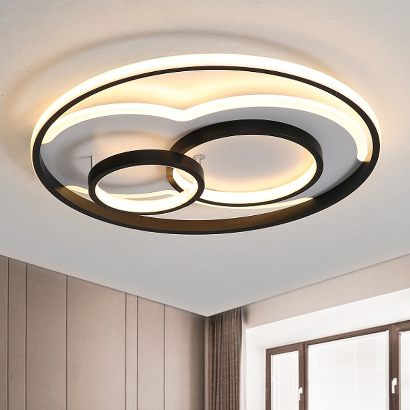 Black/White 3 Ring Close to Ceiling Lamp Modern LED Metal Flush Mount Light in White/Warm Light, 16"/19.5"/23.5" Wide Clearhalo 'Ceiling Lights' 'Close To Ceiling Lights' 'Close to ceiling' 'Flush mount' Lighting' 241874