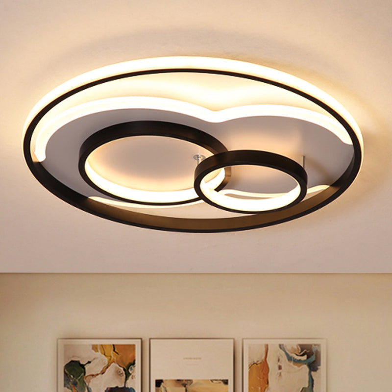 Black/White 3 Ring Close to Ceiling Lamp Modern LED Metal Flush Mount Light in White/Warm Light, 16"/19.5"/23.5" Wide Clearhalo 'Ceiling Lights' 'Close To Ceiling Lights' 'Close to ceiling' 'Flush mount' Lighting' 241875