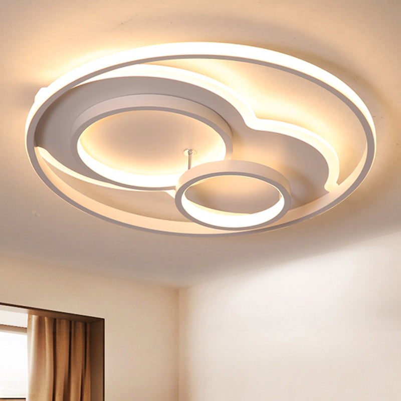 Black/White 3 Ring Close to Ceiling Lamp Modern LED Metal Flush Mount Light in White/Warm Light, 16"/19.5"/23.5" Wide White Clearhalo 'Ceiling Lights' 'Close To Ceiling Lights' 'Close to ceiling' 'Flush mount' Lighting' 241876