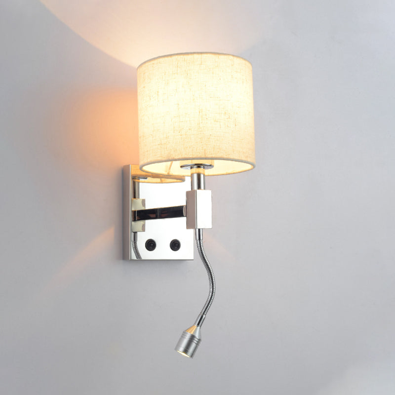 Drum Wall Light Sconce Modernism Fabric LED Sconce Light in Chrome for Living Room Chrome C Clearhalo 'Modern wall lights' 'Modern' 'Wall Lamps & Sconces' 'Wall Lights' Lighting' 241895