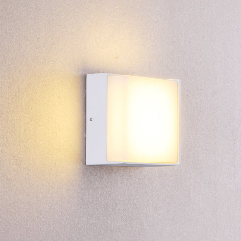 Simplistic Round/Square Shade Wall Sconce Fixture Metal and Acrylic Warm/White Light LED Hallway Wall Lighting in White White Square Clearhalo 'Cast Iron' 'Glass' 'Industrial' 'Modern wall lights' 'Modern' 'Tiffany' 'Traditional wall lights' 'Wall Lamps & Sconces' 'Wall Lights' Lighting' 241904